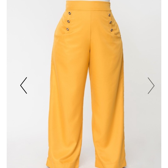 Unique Vintage Pants - 1940’s style honey yellow high waist sailor pants